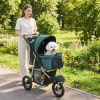 Dog Stroller, Foldable Dog Stroller with 12" Rubber Wheels for Small Dogs, Up to 22 LBS, Dark Green
