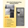 304 Stainless Steel Dog Washing Station, 50 Inch Pet Grooming Tub with Non-Slip Low-Slope Ramp, Storage Drawer, Hot & Cold Faucet